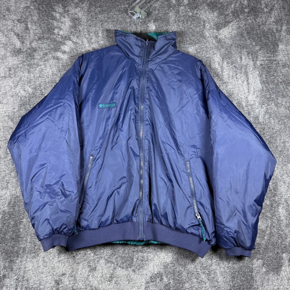 Columbia Reversible Puffer Jacket Womens XL Navy Teal Blue Green F5 SL 5160